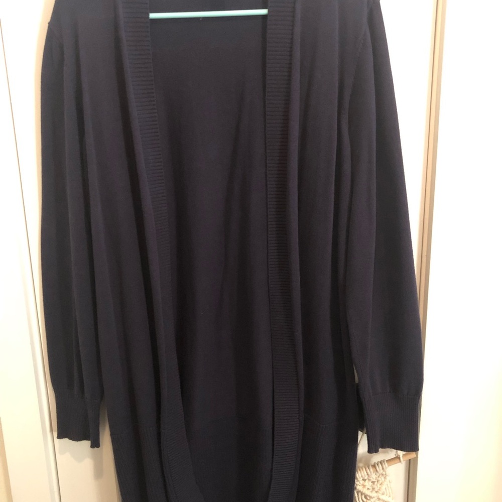 Long Open-Front Navy Cardigan